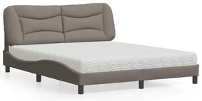 Cama com colchão 160x200 cm tecido castanho-acinzentado