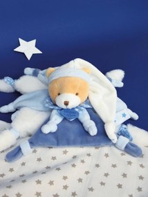 Boneco-doudou quadrado, 27 cm, urso Petit Chou - DOUDOU ET COMPAGNIE azul