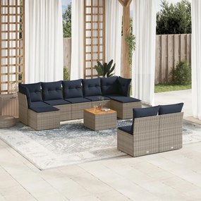 vidaXL 10 pcs conjunto sofás p/ jardim c/ almofadões vime PE cinzento
