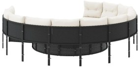 Sofá de jardim com almofadões redondo vime PE preto