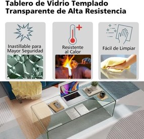 Mesa de centro em forma de U em vidro temperado com arestas suaves e arredondadas 108 x 50 x 35 cm Transparente