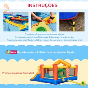 Outsunny Castelo Insuflável com 2 Escorregas 2 Trampolins e Piscina pa