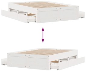 Cama sem colchão com gavetas 140x200 cm pinho maciço branco