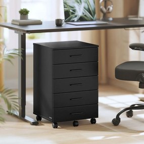 Bloco Gavetas escritorio com rodas 40 x 42 x 65,7 cm, 5 gavetas, corrediças sem parafusos, Preto