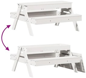 Mesa piquenique c/ caixa de areia infantil pinho maciço branco