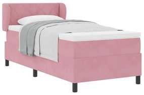 Cama Box Spring vidaXL com Colchão Rosa 90x200 cm Veludo