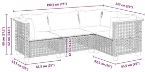 4 pcs conjunto de sofás para jardim c/ almofadões vime PE bege