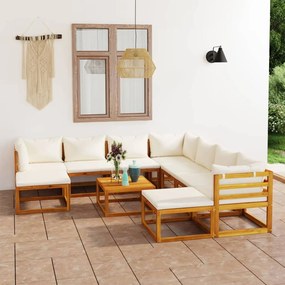 vidaXL 11 pcs conjunto lounge jardim c/ almofadões acácia maciça creme