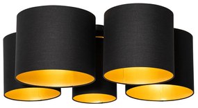 Candeeiro de teto preto com interior dourado 5 luzes - Multidrum Moderno