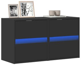 Móveis de parede p/ TV com luzes LED 2 pcs 41x31x45 cm preto
