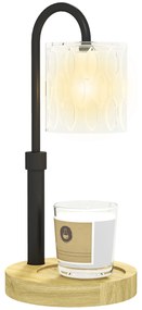 HOMCOM Candeeiro de Mesa Candeeiro Aquecedor de Vela com Base de Madeira Ecrã de Vidro Ø15x32,5 cm Multicor