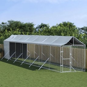 vidaXL Canil de exterior com teto 2x14x2,5 m aço galvanizado prateado