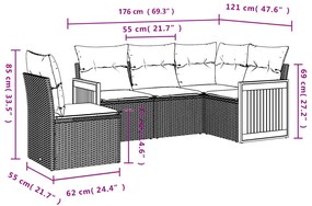 5 pcs conjunto sofás de jardim com almofadões vime PE preto