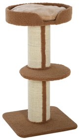 PawHut Arranhador para Gatos Altura 91 cm de 3 Níveis com Ninho Plataforma e Poste de Sisal 45x45x91 cm Marrom Claro