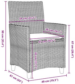 Conjunto de jantar de jardim com 3 peças e almofadas em rattan sintéti