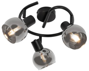 Candeeiro de Teto Art Déco Preto com Vidro Fumê 3 Luzes Redondo - Vidro Art Deco