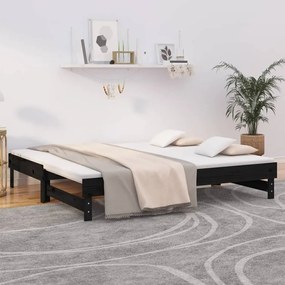 vidaXL Estrutura sofá-cama de puxar 2x(90x190) cm pinho maciço preto