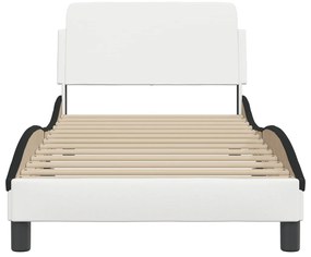 Estrutura cama c/ cabeceira couro artificial branco e preto
