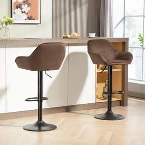 Conjunto de 2 Bancos de Bar Giratórios Bancos Altos de Cozinha com Altura Ajustável 50,5x50x87-107 cm Castanho