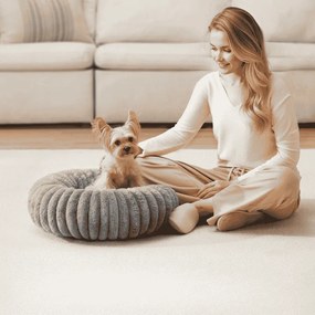 Cama para cães com 50 cm de diâmetro, lavável, cinzento