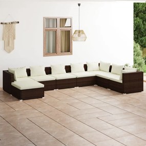vidaXL 8 pcs conjunto lounge jardim c/ almofadões vime PE castanho