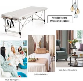 Mesa de massagem dobrável de 184 cm em alumínio portátil e leve, suporta 250 kg Branca
