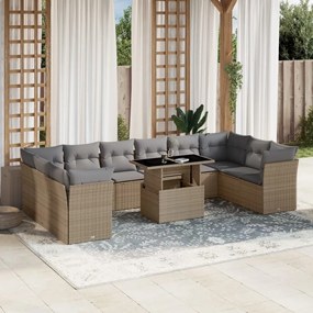 11 pcs conjunto sofás de jardim c/ almofadões vime PE bege