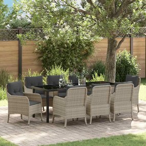 vidaXL Conjunto de Jantar de Jardim com Almofadas Cinza-claro Poly Rattan