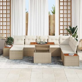 Conjunto de Jantar de Jardim 9 Peças com Almofadas Bege em Rattan Sint