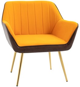 HOMCOM Poltrona de Sala de Estar Estofada em Couro Sintético e Veludo com Apoios para os Braços Pés Dourados 64x62x72,5 cm Amarelo