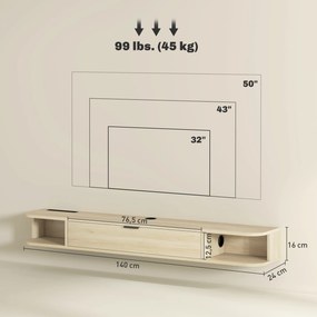 Móvel de TV Suspenso com  Orifício para Cabos Estilo Moderno para Televisão 60 Polegadas 140x24x16 cm Madeira
