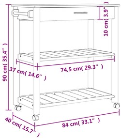 Carrinho de cozinha MONZA 84x40x90 cm madeira de pinho maciça