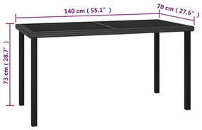 7 pcs conjunto de jantar para jardim vime PE preto