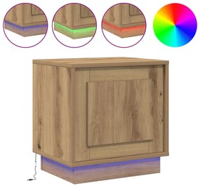 Criado-mudo com Luzes de LED Carvalho Artesanal 44x34,5x45 cm