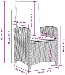 7 pcs conj. jantar p/ jardim c/ almofadões vime PE cinza-claro
