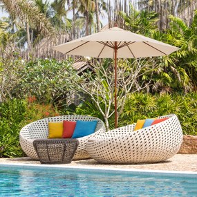 Guarda sol com Mecanismo de poli de corda de madeira redonda de 2,8 m 8 reforços de fibra de vidro para piscina de jardim ao ar livre bege
