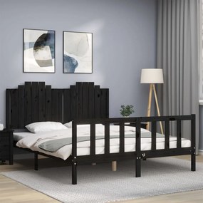 Estrutura de cama King Size com cabeceira madeira maciça preto