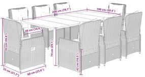 9 pcs conjunto de jantar p/ jardim c/ almofadões cinzento claro