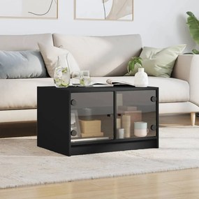 Mesa de centro c/ portas de vidro 68x50x42 cm preto