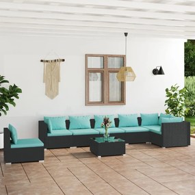vidaXL 8 pcs conjunto lounge de jardim c/ almofadões vime PE preto