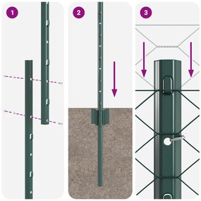 Postes de Cerca vidaXL 5 pcs U-Channel Verde 140 cm Aço