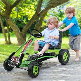 Kart Carro de pedais para crianças com rodas de borracha, embraiagem e travão 98 x 59 x 61 cm Verde