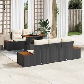vidaXL Conjunto de Jantar de Jardim de 6 Peças com Almofadas Preto em Rattan Sintético e Acácia