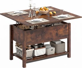 Mesa de Centro Elevável e Extensível, 100 x 90 x 63,5 cm, Tampo Duplo Ajustável, Castanho Rústico