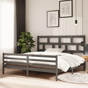Estrutura de cama 200x200 cm madeira de pinho maciça cinzento
