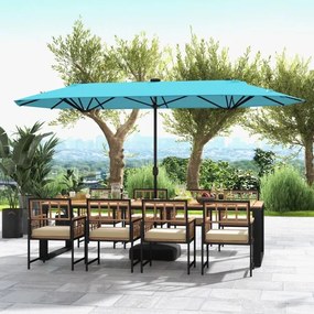 Guarda-sol jardim Duplo 4 x 2 m com Luzes Solares com base e Manivela Turquesa