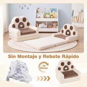 Sofá-Cama Infantil em Forma de Pata de Urso, 57 x 44 x 47 cm, Convertível em Colchoneta, Castanho