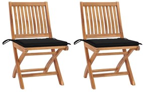 vidaXL Cadeiras de jardim c/ almofadões pretos 2 pcs teca maciça