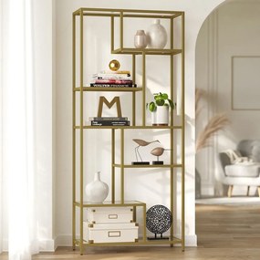 Estante de 6 prateleiras em vidro temperado 30 x 80 x 180 cm dourado