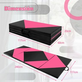 Tapete de ginástica dobrável em pele de PU com fechos para ioga  240 x 117 x 5 cm Rosa e preto